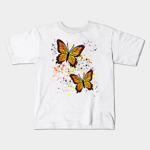 Beautiful Butterflies with Colorful Splatters Kids T-Shirt by Designs by Darrin